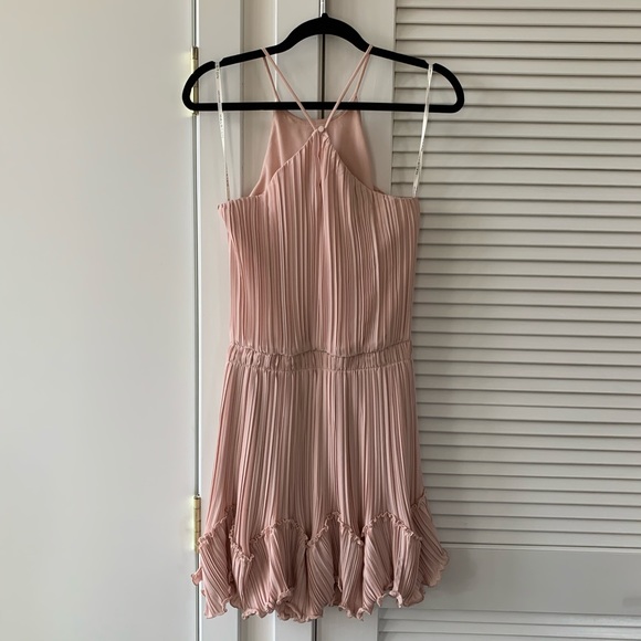 Halston Heritage Round Neck Pleated Dress | Pink - Picture 4 of 5